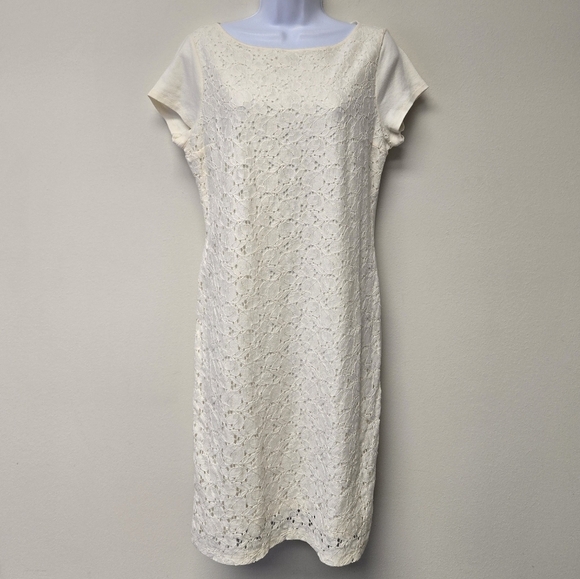 Lauren Ralph Lauren Lace Front Shift Dress Cream L - Picture 7 of 7